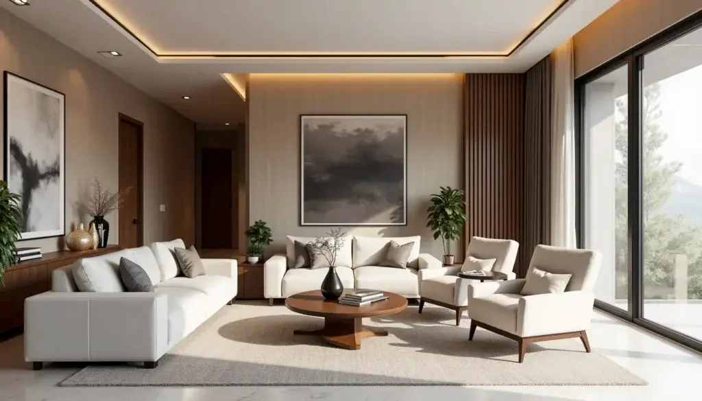 Temelli villa tadilatında modern salon tasarımı